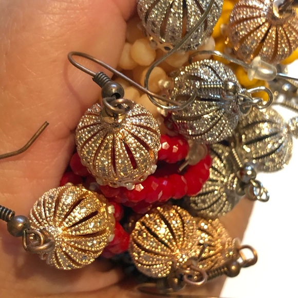 Peach/Silver Crystal Tassel Earrings (Han… - Picture 12 of 15